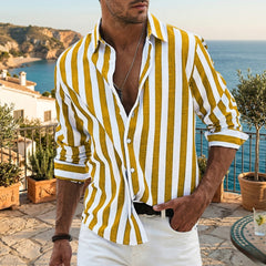 Chemise Casual Homme Col V Manches Longues Rayures Coloris Orange | Matteo