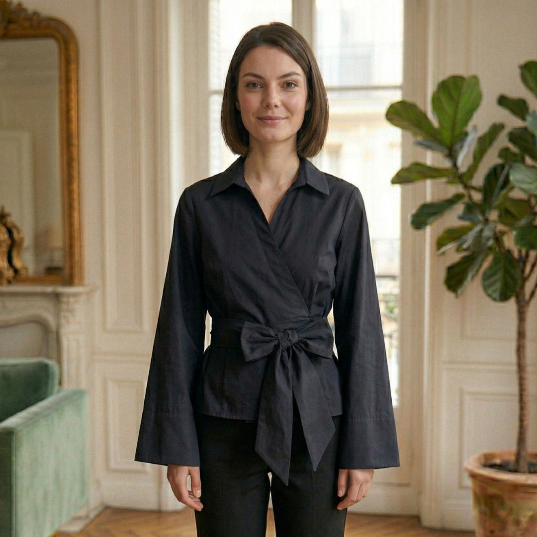 Chemisier Femme Oversize Col Chemise Manches Longues Ceinturé Chic | Naïa – Noir