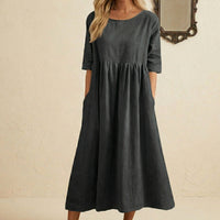 Robe Longue Femme Col Rond Manches 3/4 Coupe Ample Décontractée | Noéline