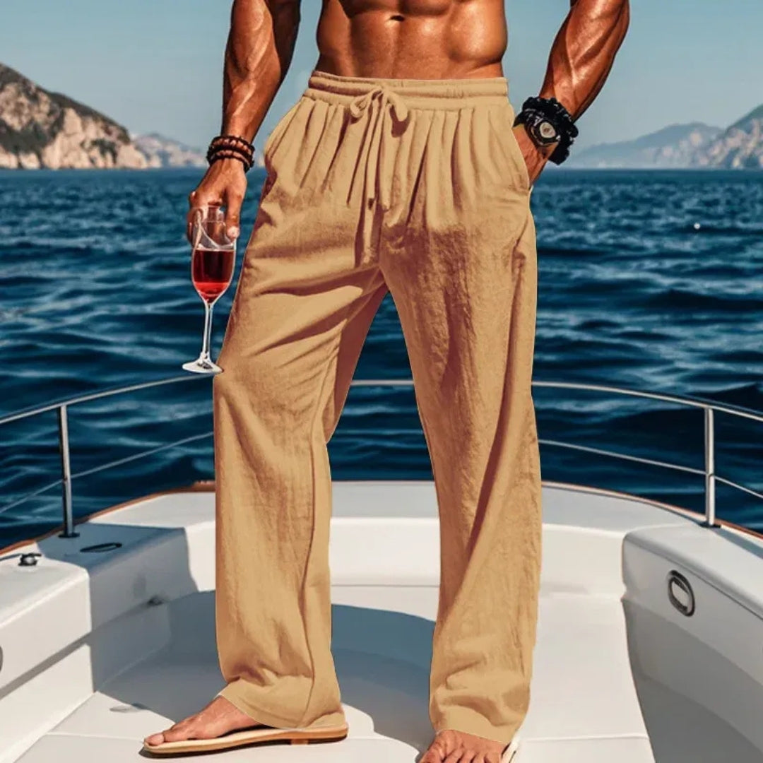 Pantalon Homme Lin Coupe Droite Taille Élastique Casual Légère Kaki | Nolan