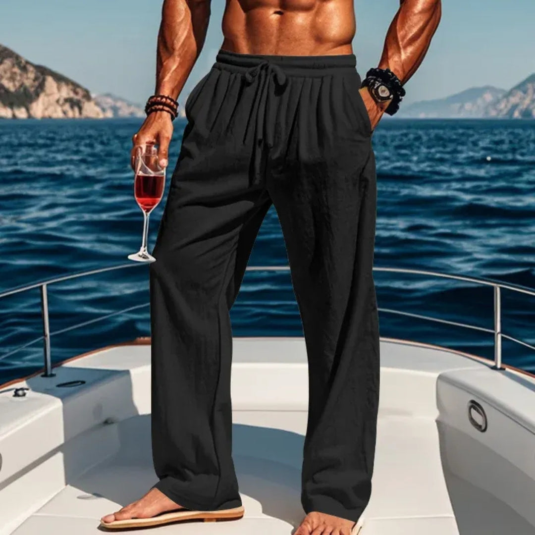 Pantalon Homme Lin Coupe Droite Taille Élastique Casual Légère Noir | Nolan