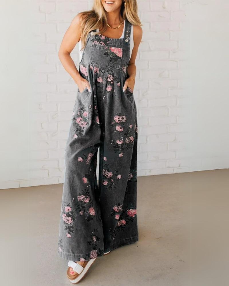 Élodie – Salopette en denim fleurie
