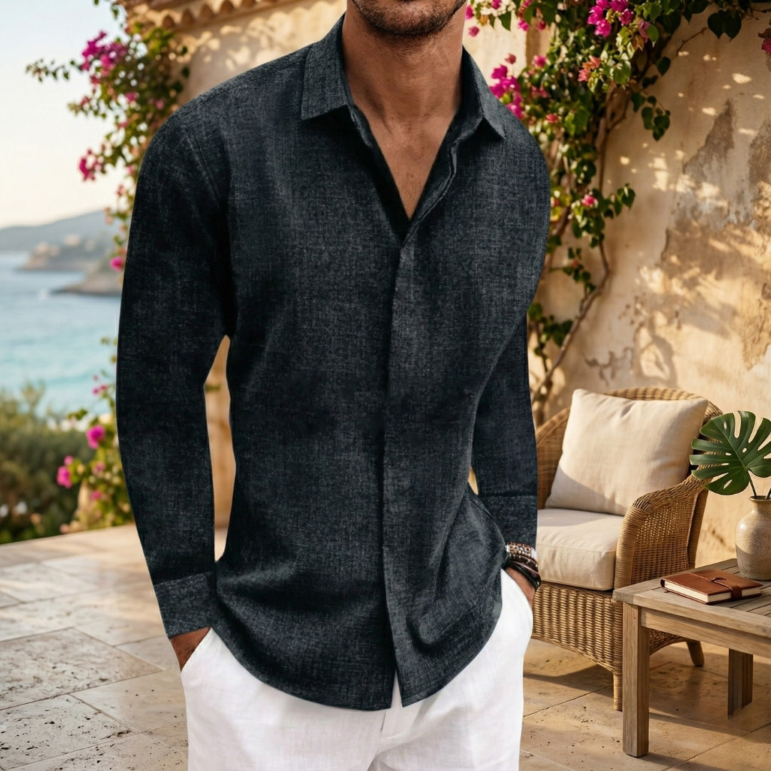 T-Chemise Homme Coupe Droite Manches Longues Casual Été | Patrick - Noir