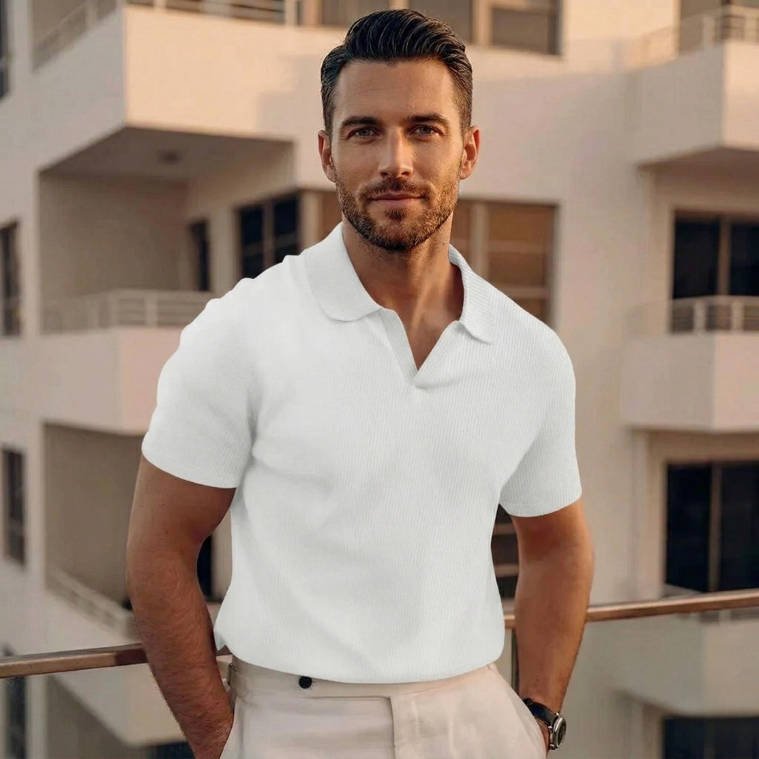 Polo Homme Manche Courte Col Ouvert Texturé Coupe Ajustée Casual Blanc | Sandro