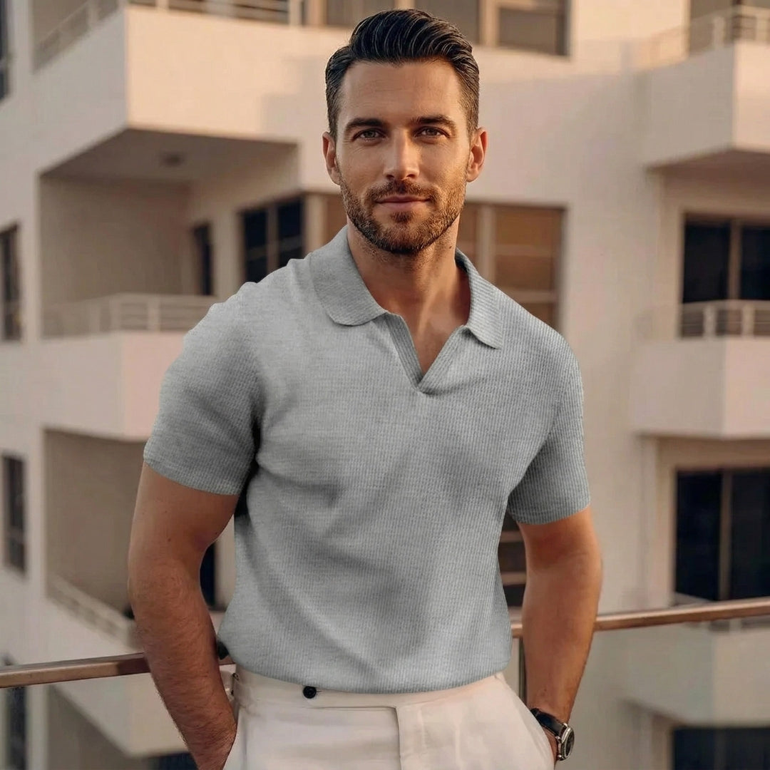Polo Homme Manche Courte Col Ouvert Texturé Coupe Ajustée Casual Gris | Sandro