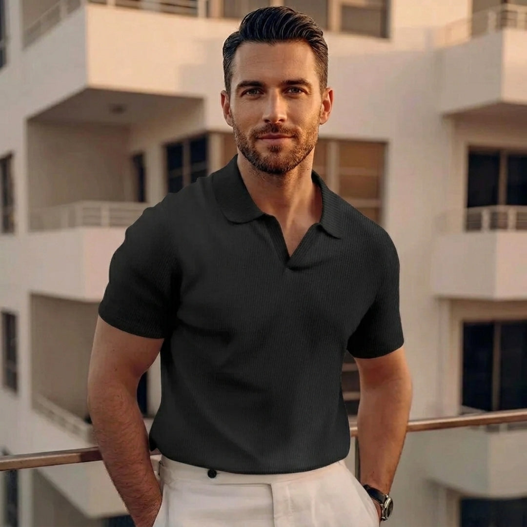 Polo Homme Manche Courte Col Ouvert Texturé Coupe Ajustée Casual Noir | Sandro