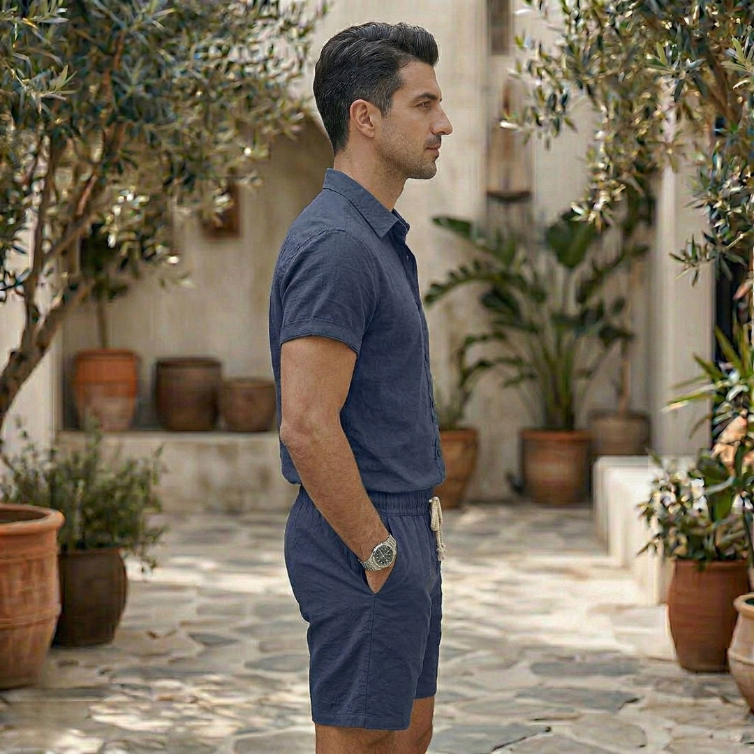 Ensemble Homme Short et Chemise Manches Courtes Col V Casual | Lysander
