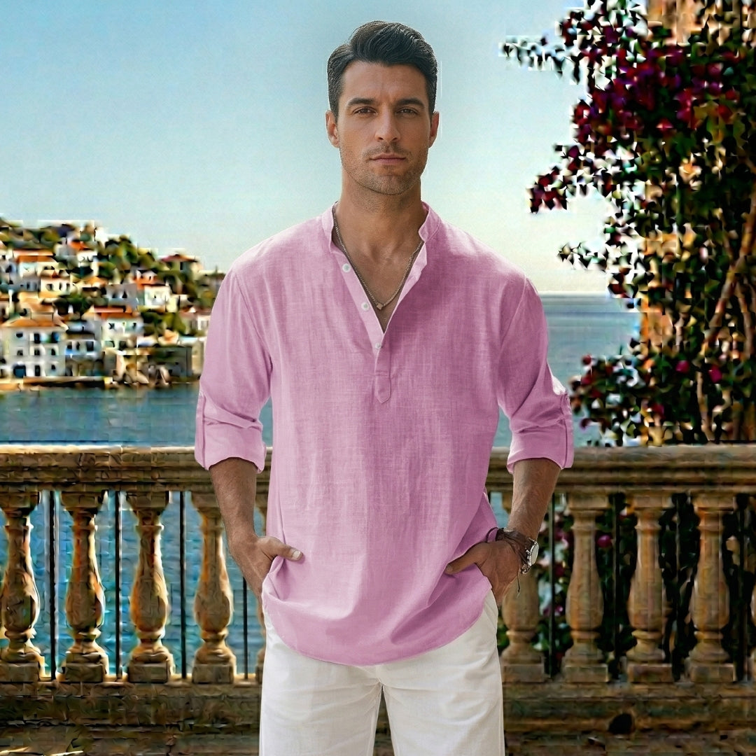 Chemise Homme Lin Col Mao Manches Longues Coupe Décontractée Casual | Tobias Rose