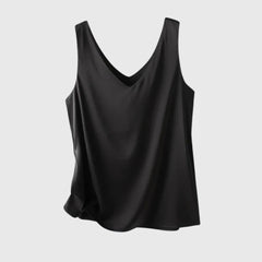 Débardeur femme col V noir à plat sur fond blanc