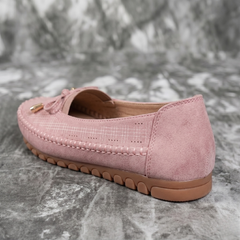 Ballerines Selena rose vue rapprochée, détail nœud doré avant