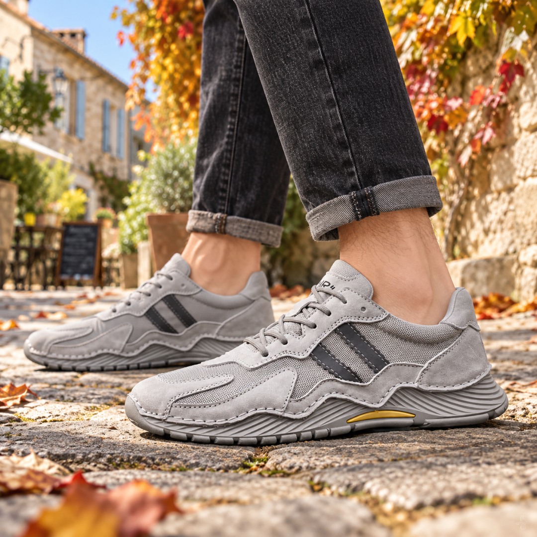 Paire de baskets homme grises à empiècements effet daim et bout rond