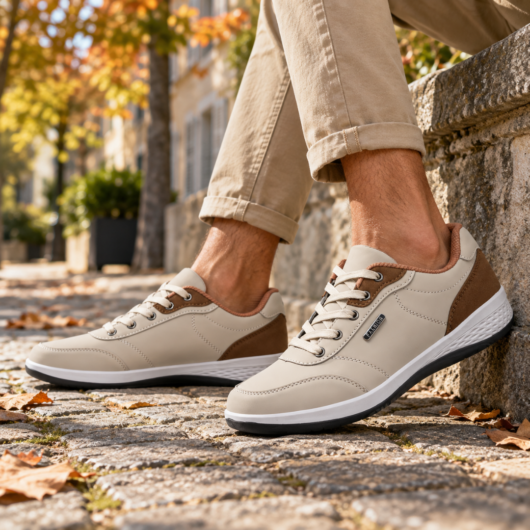 Baskets homme kaki à lacets avec empiècements marron au talon et au col