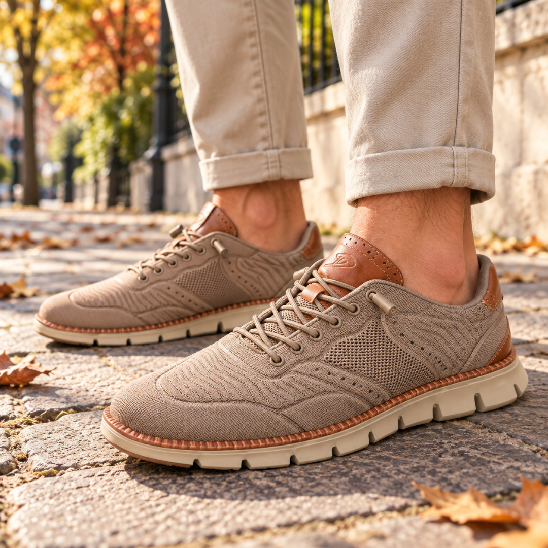 Baskets homme kaki en maille texturée, lacets ton sur ton et semelle crantée