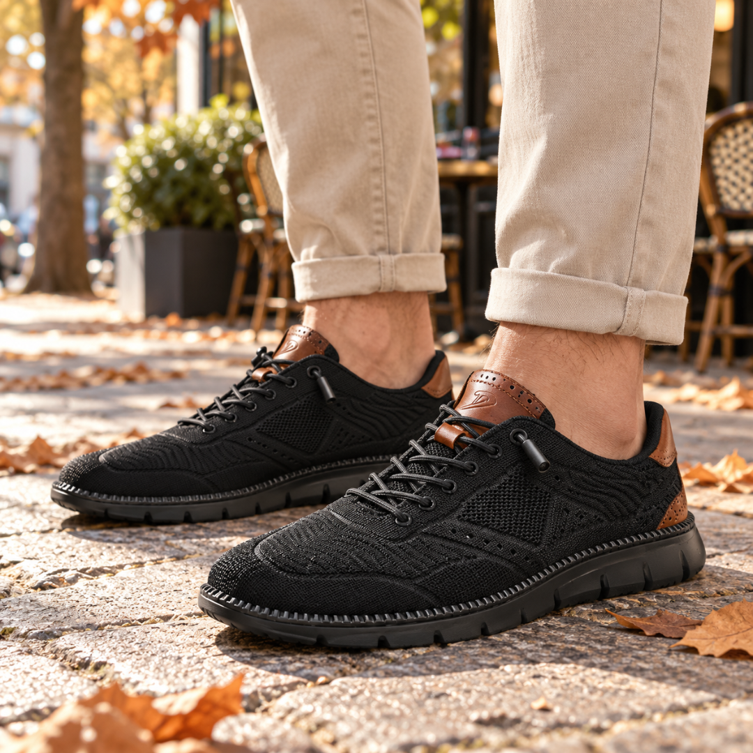 Baskets homme noires en maille à motifs avec talon contrasté et lacets noirs