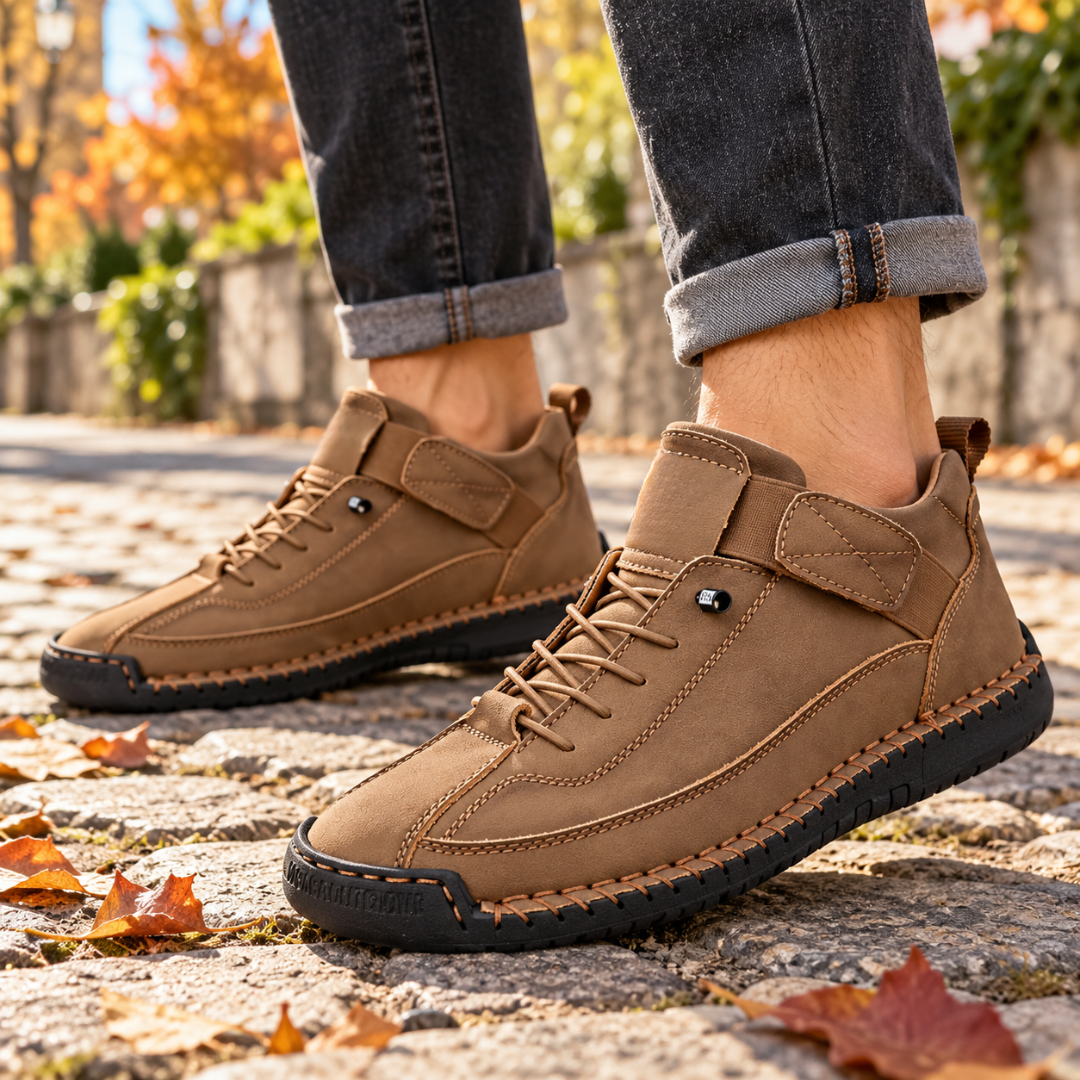 Baskets homme montantes marron avec patte surpiquée sur le côté