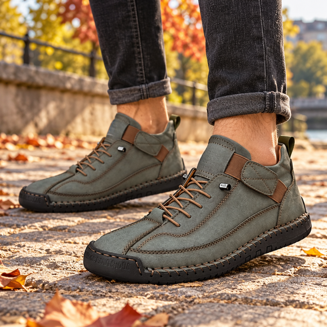 Baskets homme vert armée avec bande latérale contrastante et lacets clairs