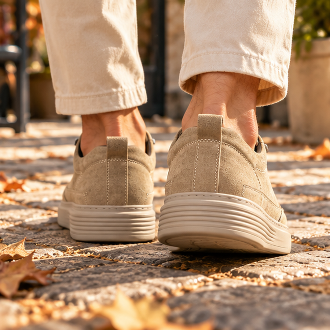 Baskets homme kaki vues de dos avec tirette au talon