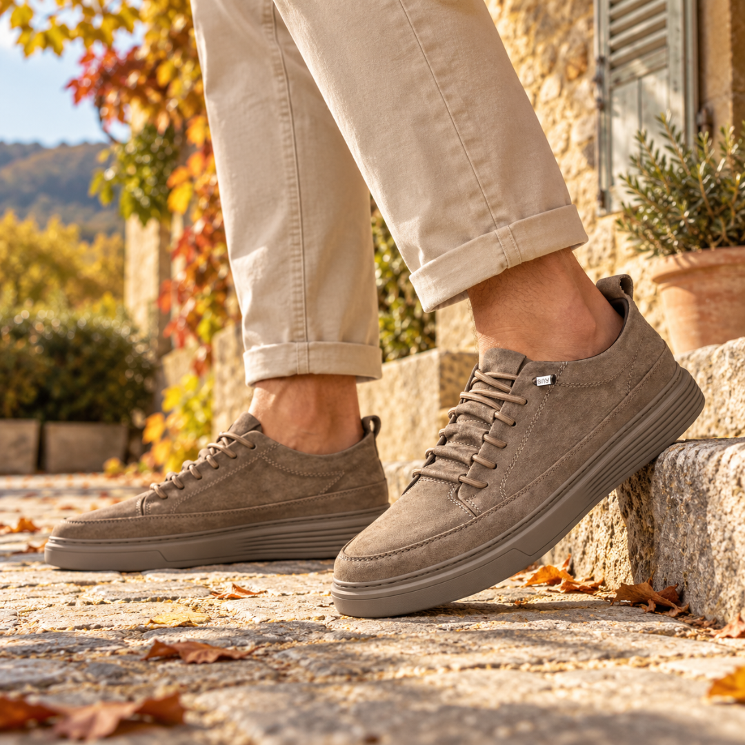 Baskets homme kaki foncé à lacets avec semelle épaisse assortie