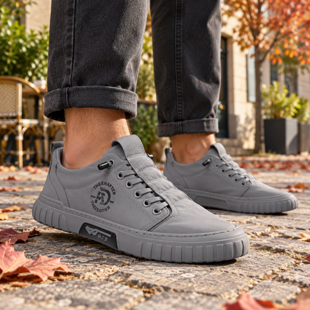 Baskets homme grises à lacets, patte de tirage au talon et semelle nervurée