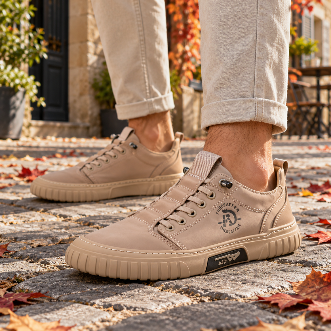 Baskets basses homme kaki avec semelle épaisse nervurée et petit logo latéral imprimé