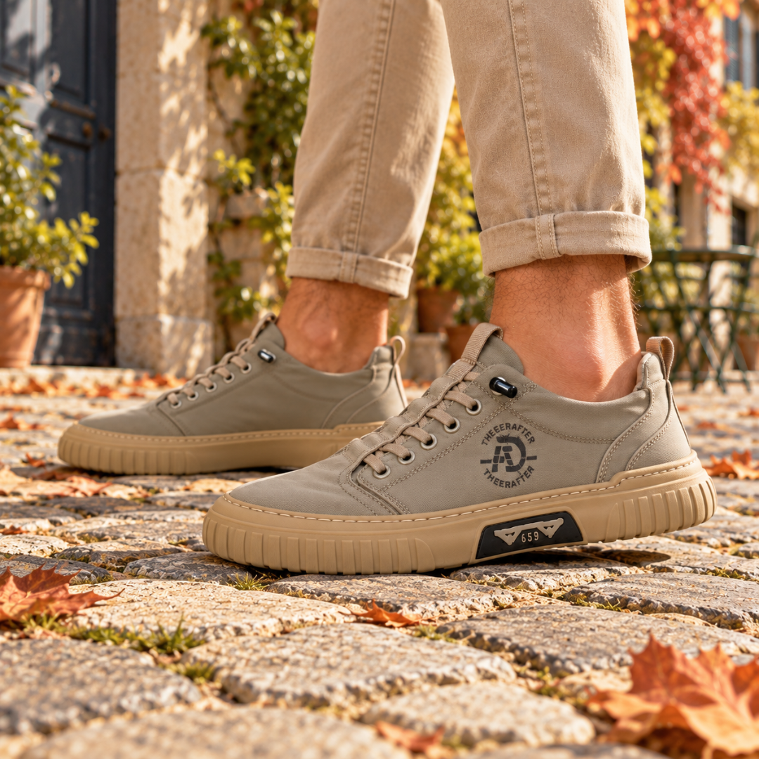 Baskets homme coloris vert de profil avec logo imprimé sur le côté de la tige