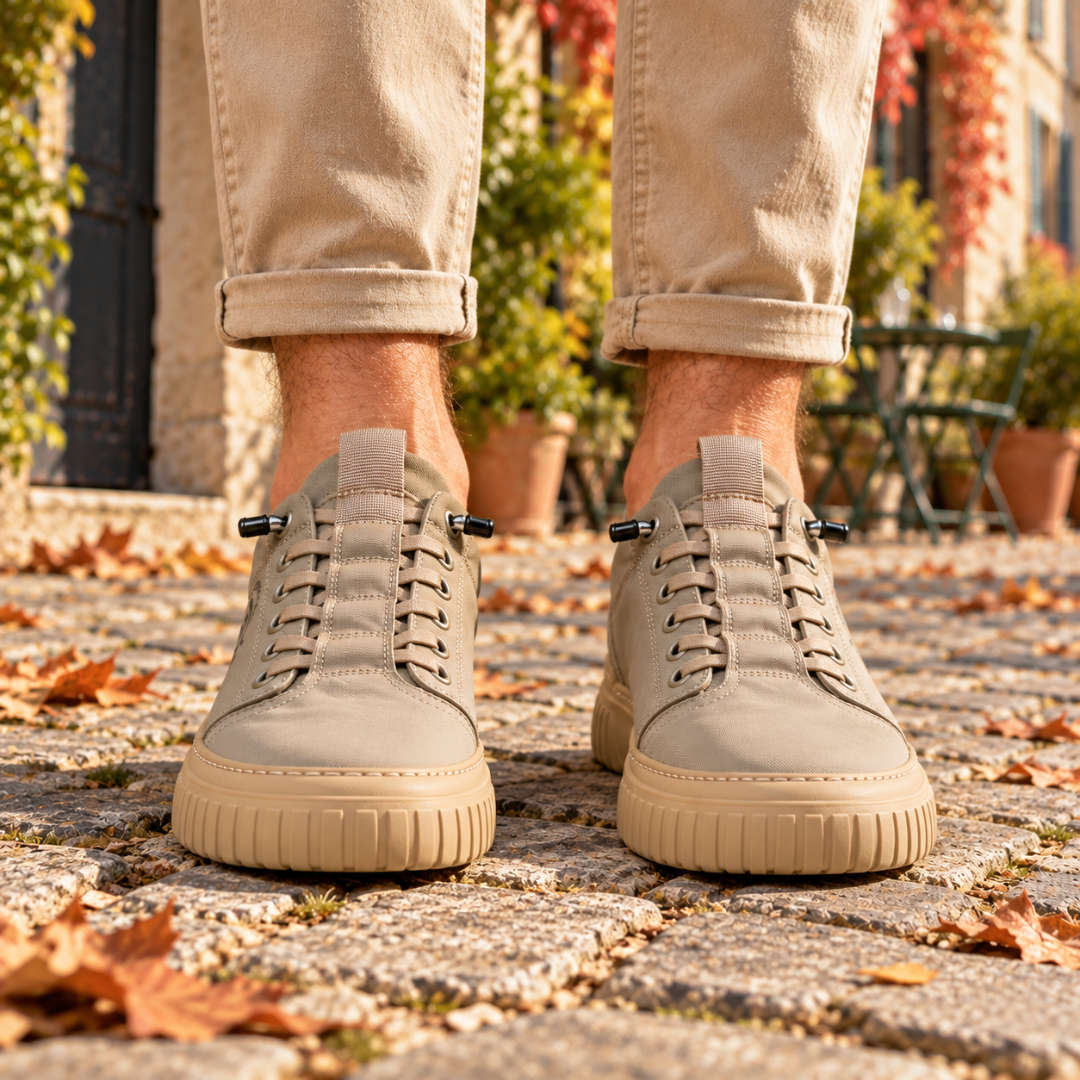Baskets homme coloris vert vues de face, laçage à œillets ton sur ton