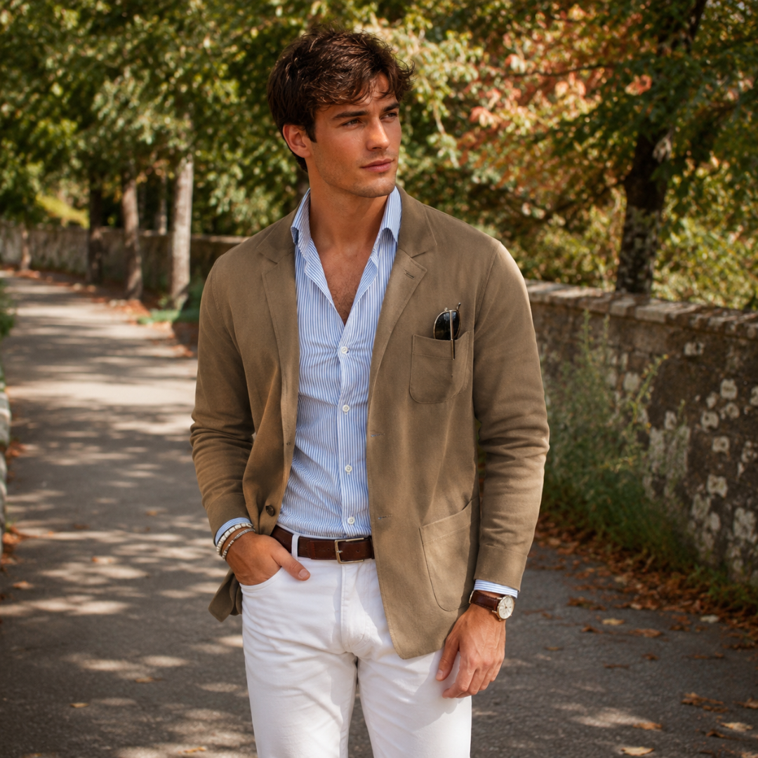 Blazer homme kaki avec poches plaquées et boutonnage deux boutons sur le devant