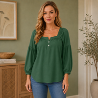 Blouse Femme Col Carré Manches Longues Bouffantes Décontractée | Corey