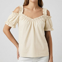 Blouse Femme Épaules Dénudées Col V Manches Courtes Volantées Été | Nella