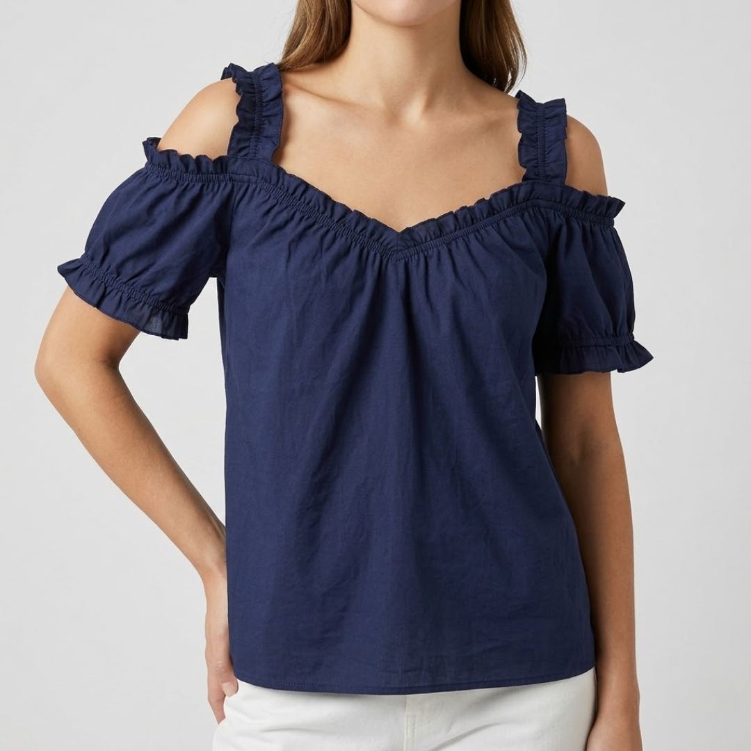 Blouse Nella bleu marine épaules dénudées vue face