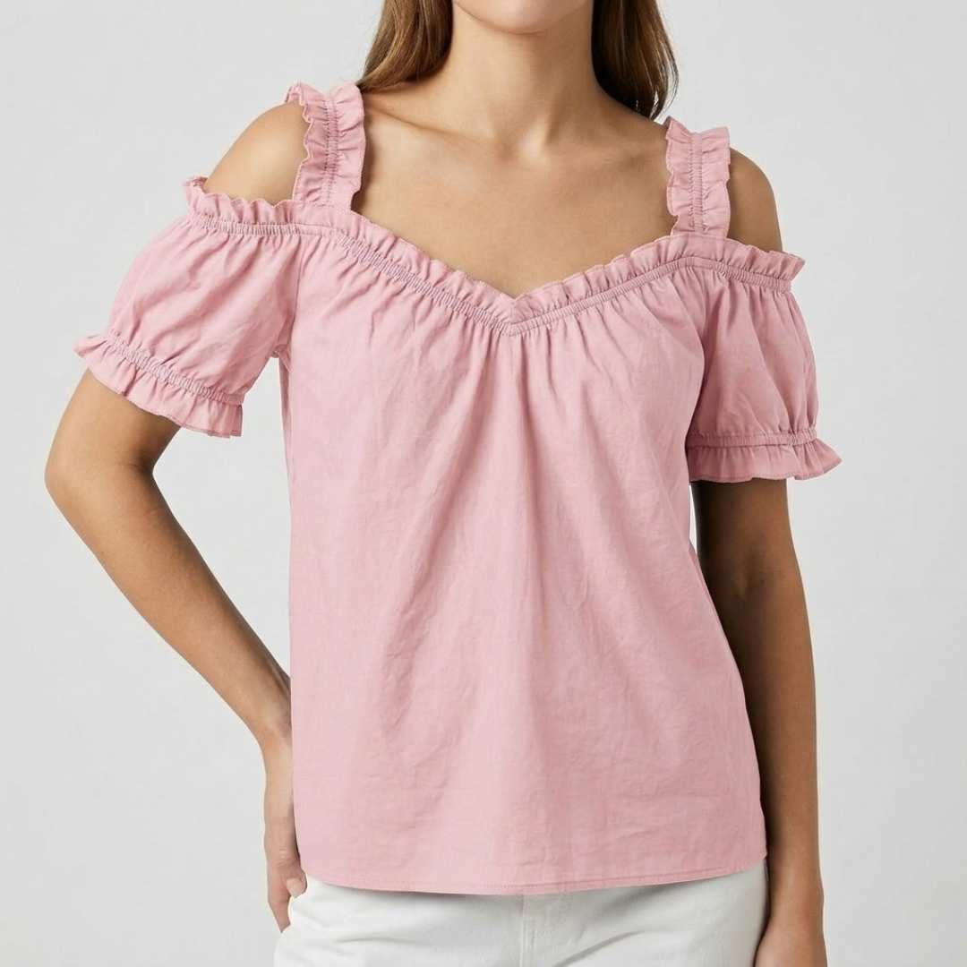 Blouse Nella rose épaules dénudées col V vue face