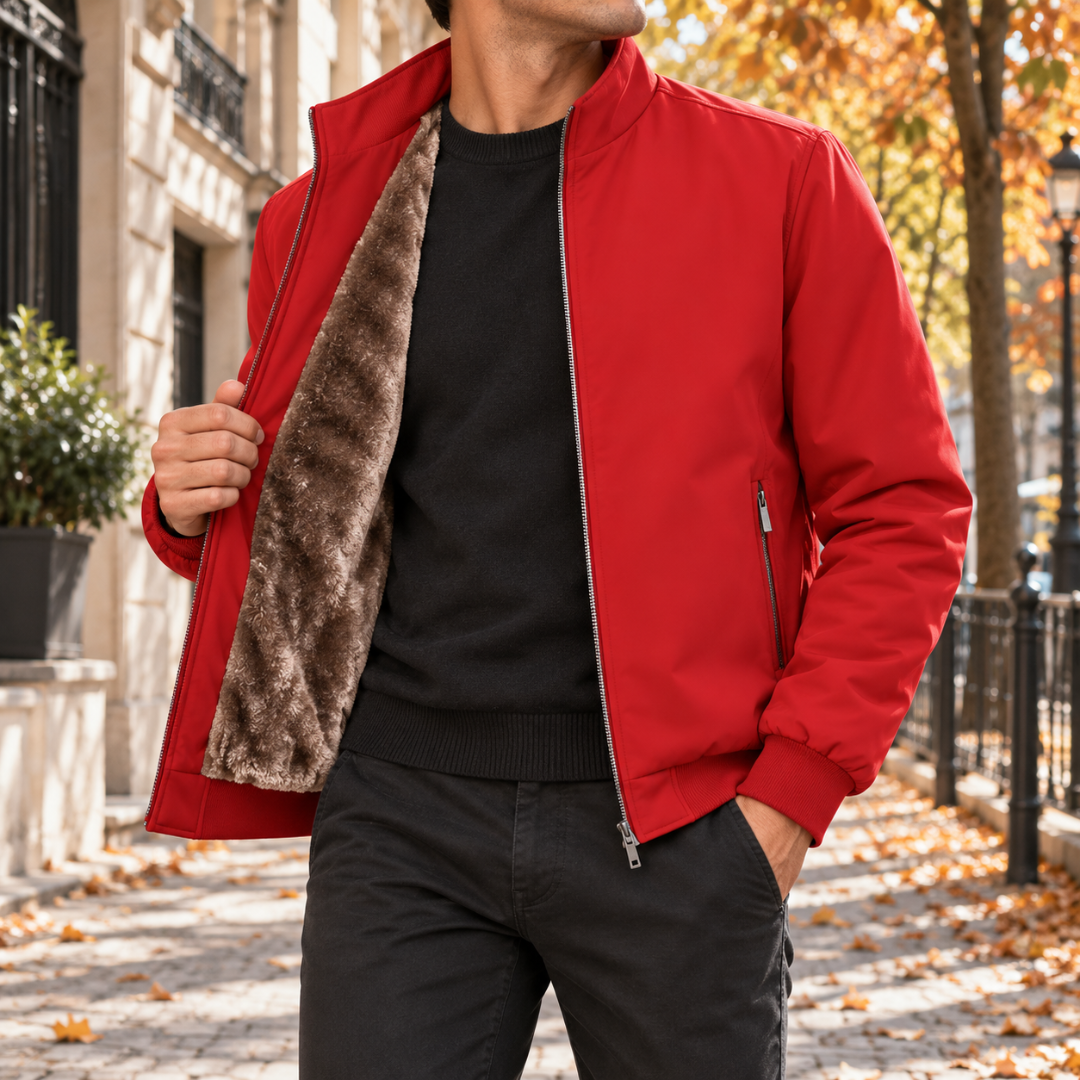Blouson bomber homme rouge à fermeture zippée et poche latérale zippée