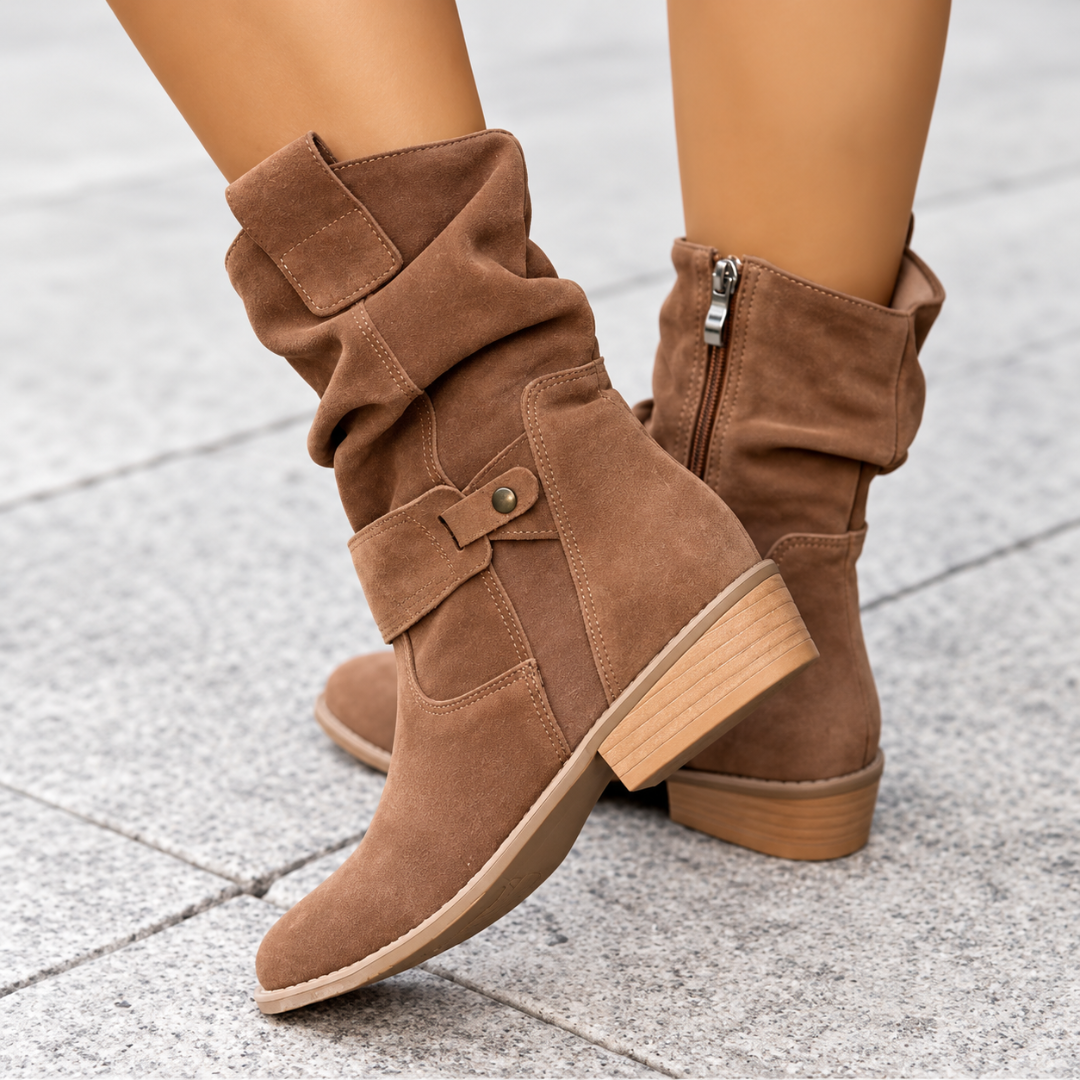 Bottes moka effet daim avec fermeture éclair côté et bout rond