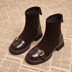 Bottines marron effet daim avec empiècements lisses et semelle à rainures