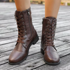 Bottines marron foncé à lacets avec zip latéral et bout surpiqué