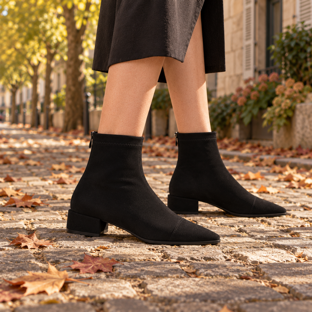 Bottines femme noires de trois quarts, tige courte à la cheville