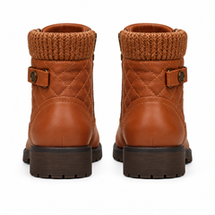 Bottines femme marron vues de dos avec revers côtelé et patte à bouton