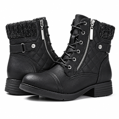 Bottines femme noires à lacets, zip argenté et semelle crantée à petit talon