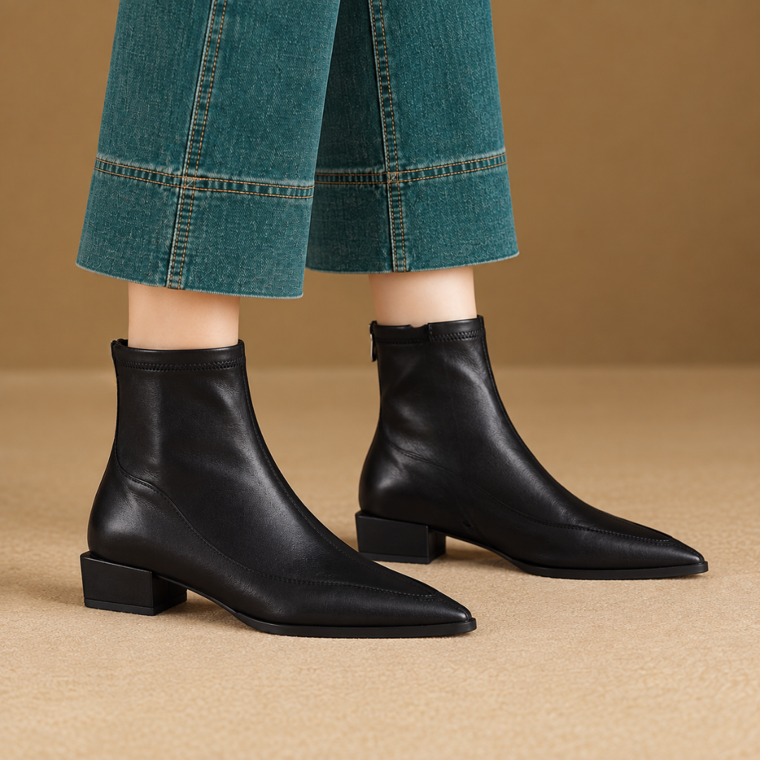 Bottines noires montant à la cheville avec surpiqûres visibles sur la tige