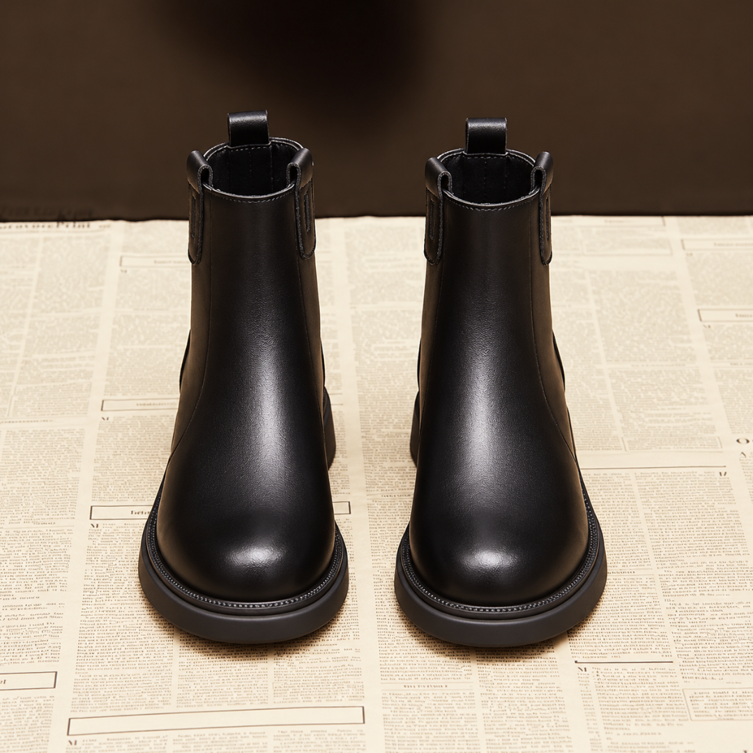 Bottines femme noires de face, tige courte et languettes de tirage noires