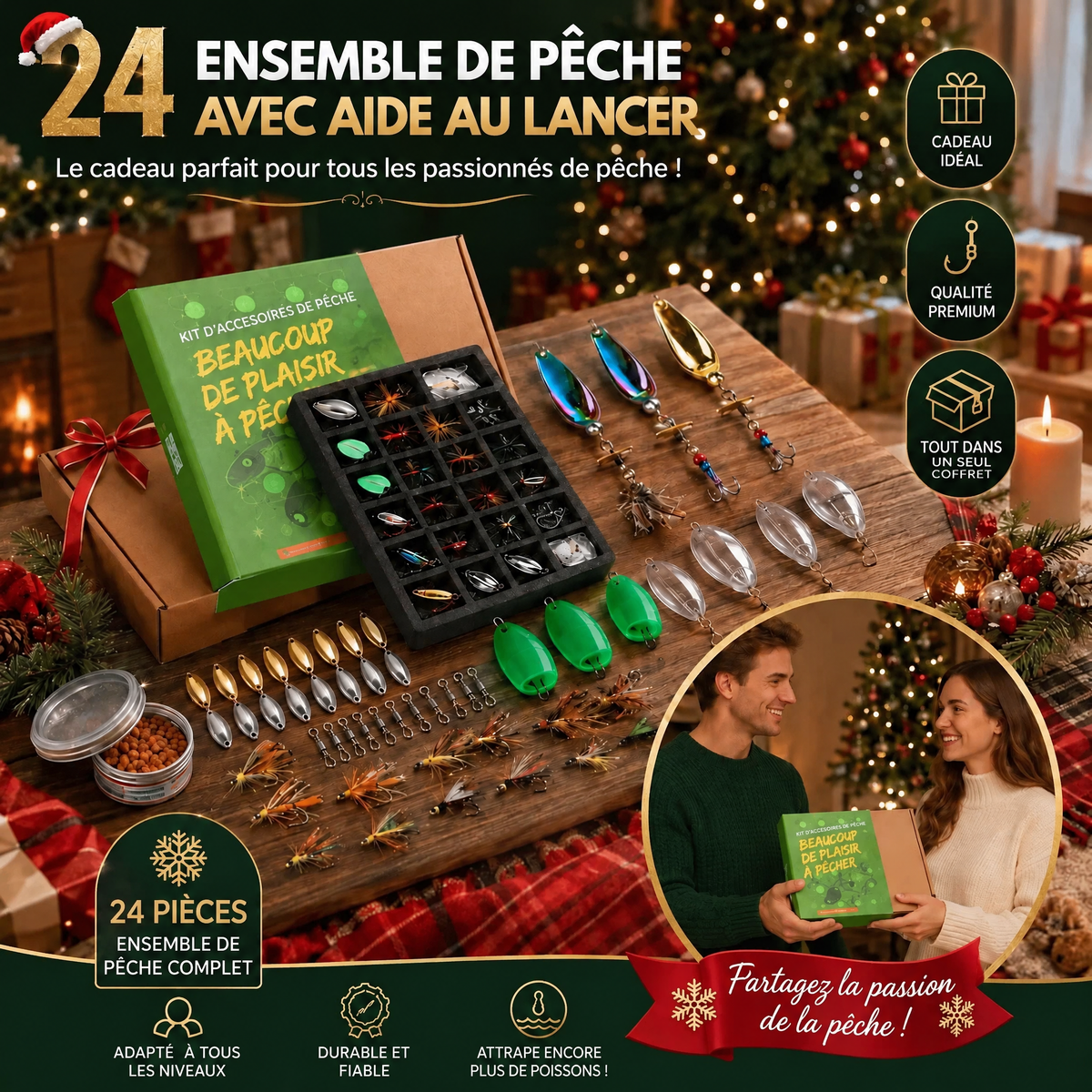Présentation du calendrier de l'Avent pêche avec ses 24 surprises et son coffret vert