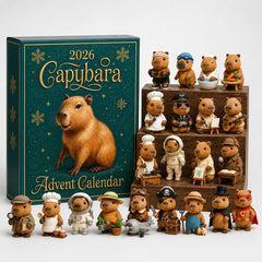 Calendrier de l'Avent Capybara 2026 avec les 24 motifs de capybaras sur fond blanc