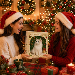 Calendrier de l'Avent chats offert en cadeau dans un salon décoré pour Noël