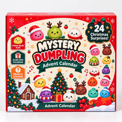 Boîte rouge du calendrier de l'Avent Dumplings annonçant 24 surprises de Noël