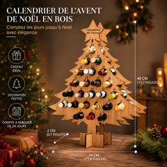 Calendrier de l'Avent sapin en bois avec dimensions 40 x 30 cm et épaisseur indiquée