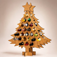 Calendrier de l'Avent en bois en forme de sapin avec 24 mini-bouteilles numérotées