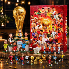 Calendrier de l'Avent football 2026 avec figurines de joueurs et trophée doré