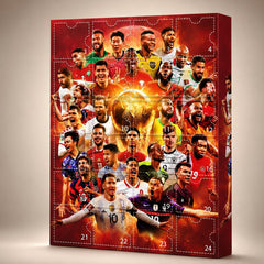 Calendrier de l'Avent football de face, portes numérotées de 1 à 24