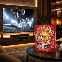Calendrier de l'Avent football sur une table basse devant un écran de télévision