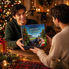 Calendrier de l'Avent Formule 1 2026 offert en cadeau dans un salon décoré pour Noël